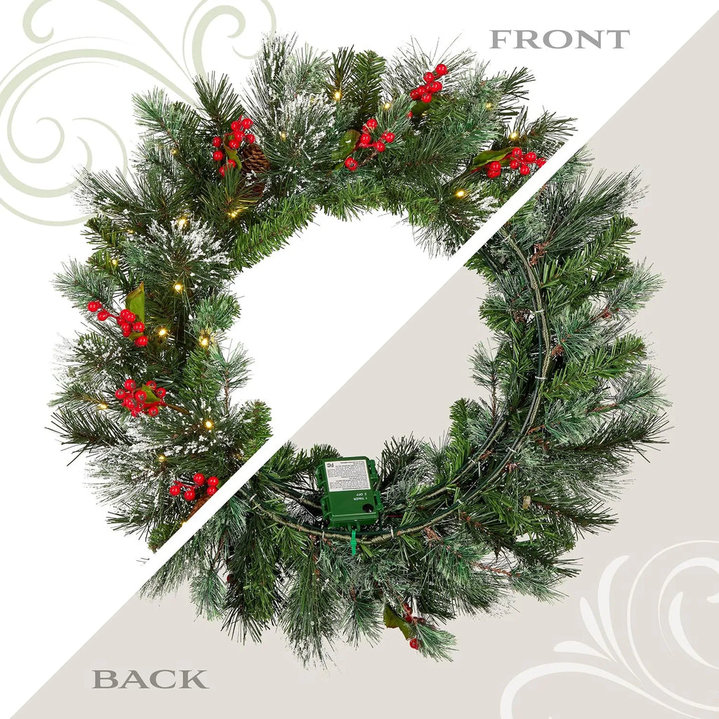 Foldable Pre-Lit Christmas Wreath with 200 Warm-White LEDs