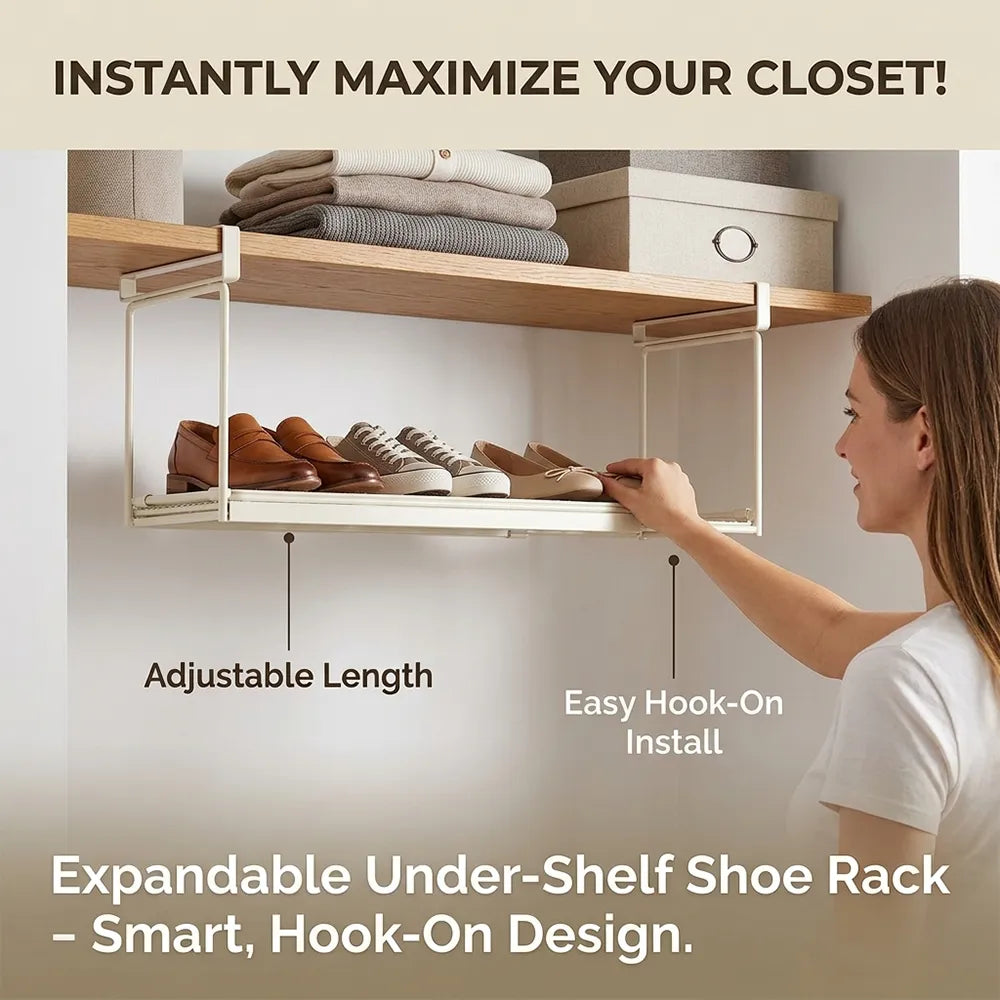 👟✨Expandable Under-Shelf Shoe Rack – Adjustable Hanging Organizer for Smart Storage