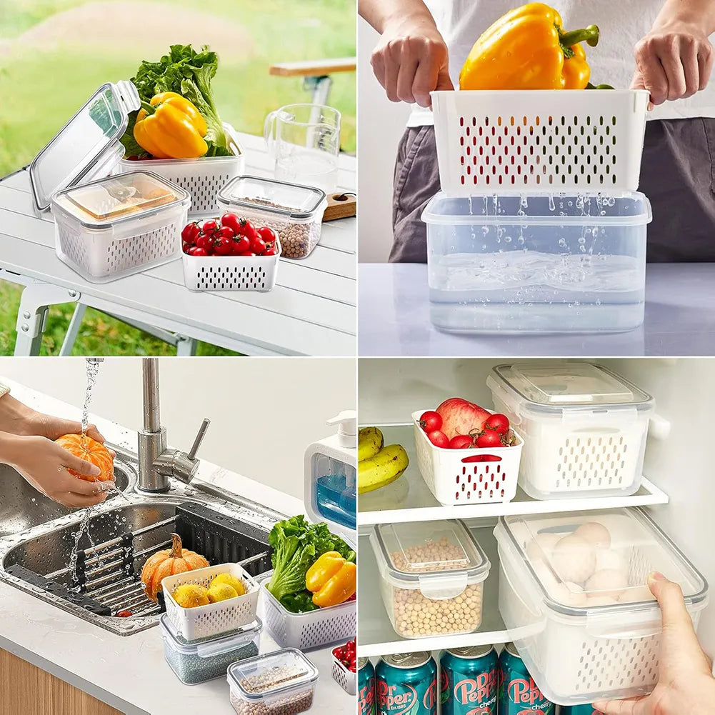 🥬 Fruit & Vegetable Storage Containers with Drain Baskets