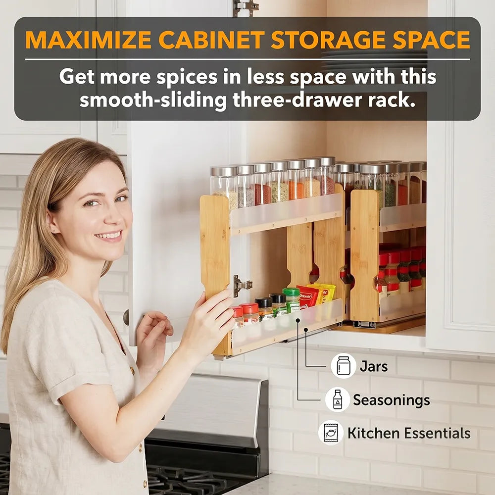 🌿 Bamboo Pull-Out Spice Rack