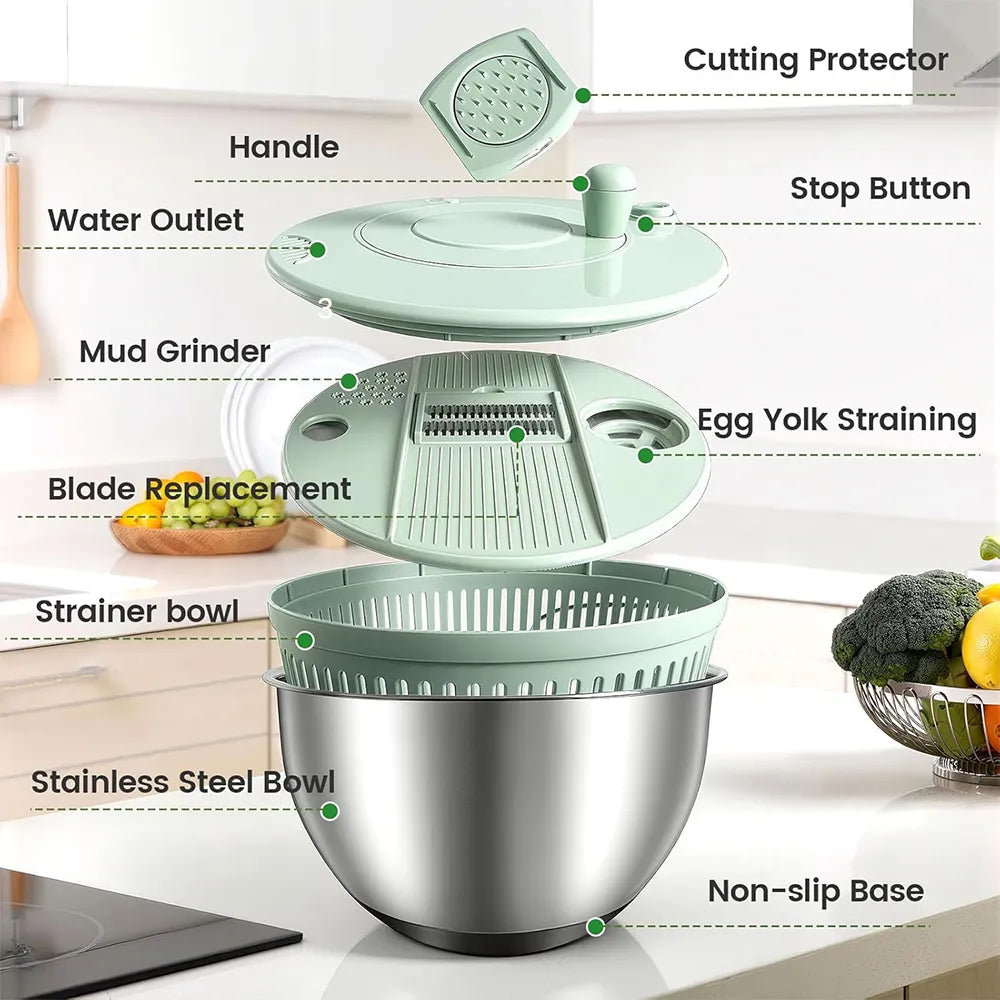 🥗 Multifunctional Stainless Steel Salad Spinner & Veggie Prep
