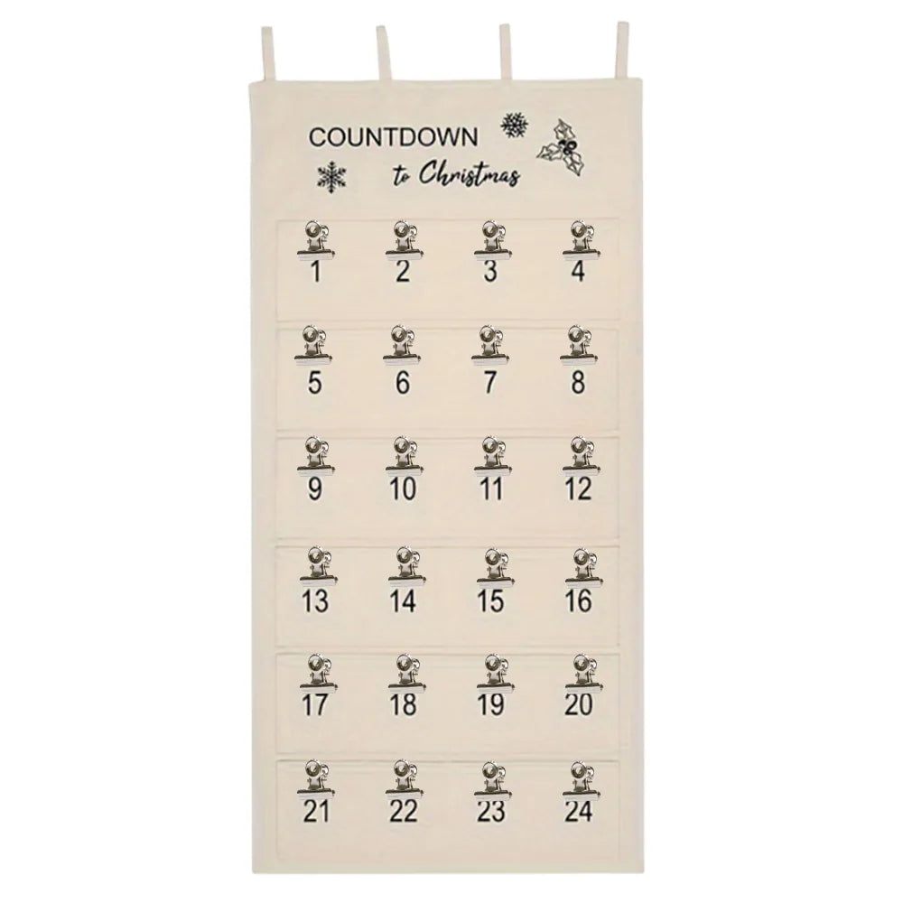 🎄 Christmas Advent Calendar with Clips – 24 Pockets Portable Hanging Bag