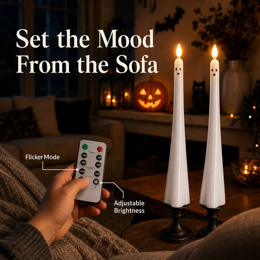 Flameless Ghost Taper Candles with Remote & Timer