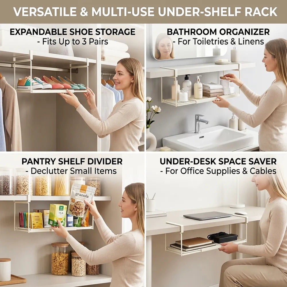 👟✨Expandable Under-Shelf Shoe Rack – Adjustable Hanging Organizer for Smart Storage