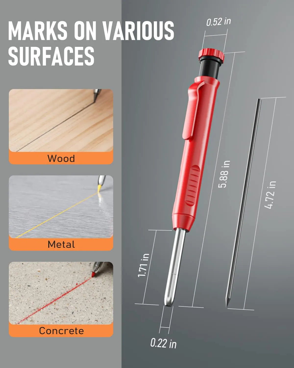 Heavy-Duty Carpenter Pencil with 21 Refill Leads & Built-In Sharpener – Ideal for Precision Marking in Woodworking, Metal, Concrete, and More
