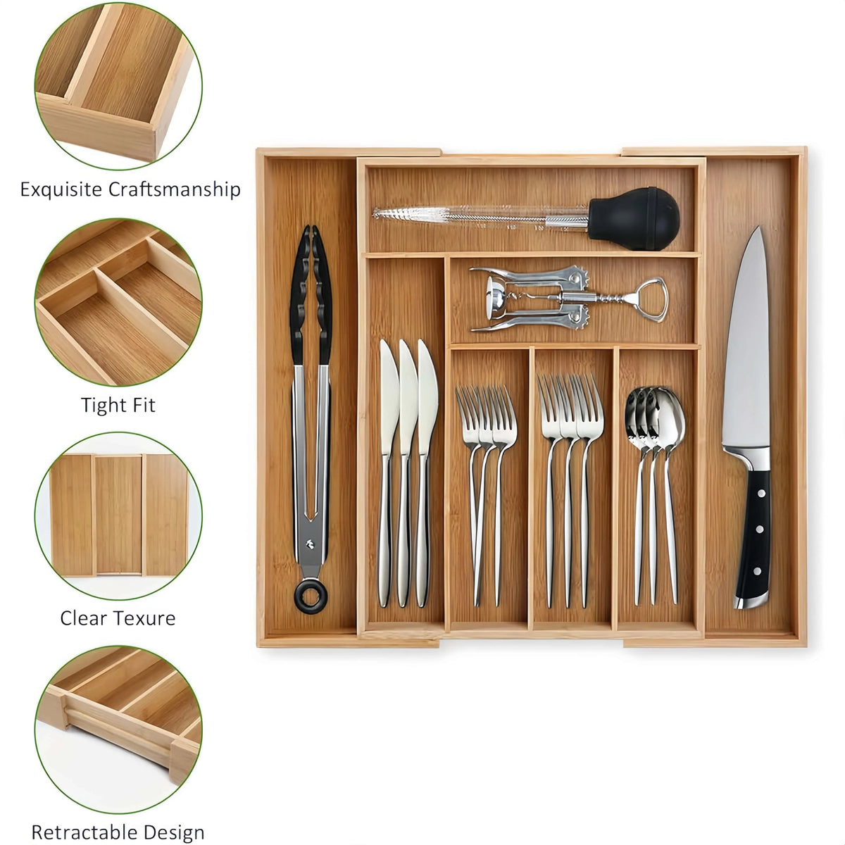 Expandable Bamboo Drawer Organizer – Versatile Compartment Storage🌿🗂️