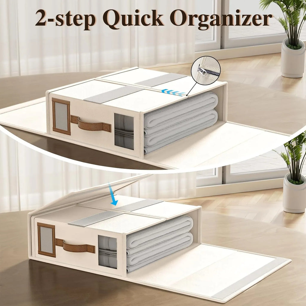 🛏️ Foldable bedding storage box - with a see-through window and transparent label bag