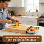 🌿 Organic Bamboo Cutting Board with Sliding Drawers