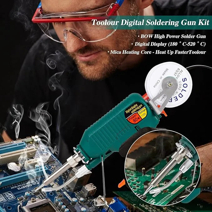 Digital Soldering Gun Kit with Adjustable Temperature (180°C–520°C), Internal Heating, LED Display & Auto Feed