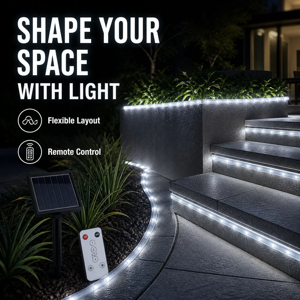 Outdoor Solar LED Strip Lights — Flexible Waterproof Garden Lighting