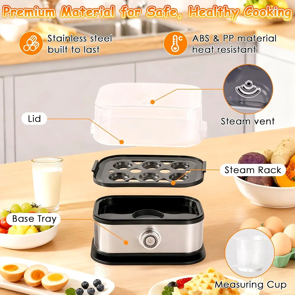 🥚 Fast 6-Egg Cooker – Quick Breakfast Egg Boiler & Steamer