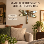 Dragonfly wall mirror in a warm living room