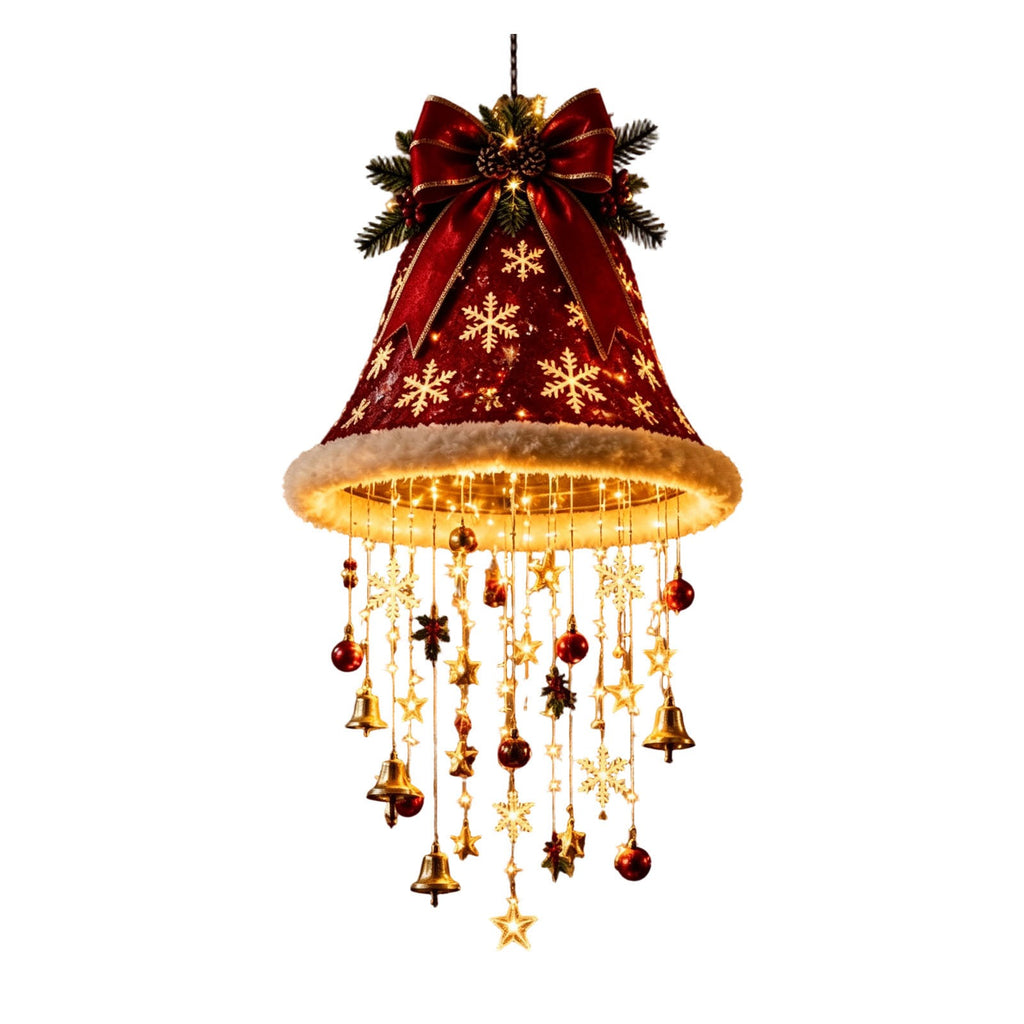 Lighted Christmas Hanging Chandelier – Santa Hat, Tree & Bells