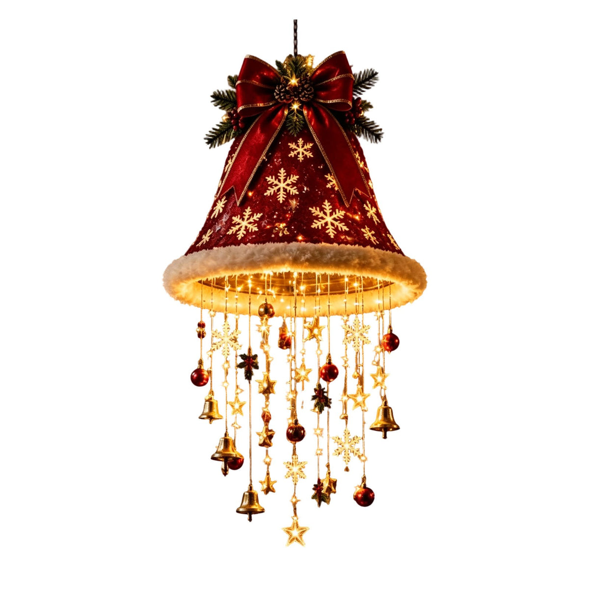 Lighted Christmas Hanging Chandelier – Santa Hat, Tree & Bells