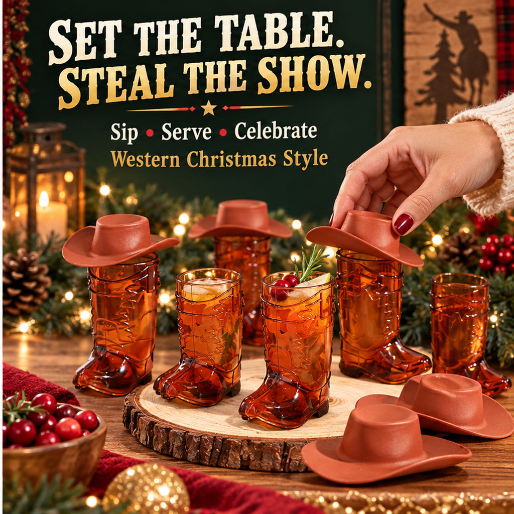 32-Piece Cowboy Boot Shot Glass Set with Mini Hats