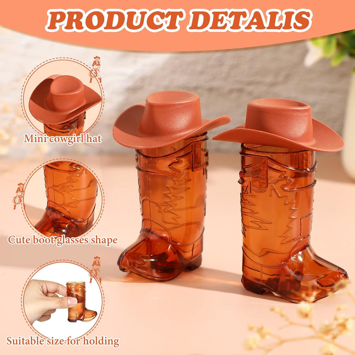 32-Piece Cowboy Boot Shot Glass Set with Mini Hats