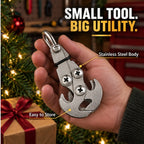 Folded utility hook in a Christmas workshop setting