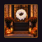 12-Light Ghost Wreath – Glowing Halloween Door Decor