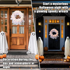 12-Light Ghost Wreath – Glowing Halloween Door Decor