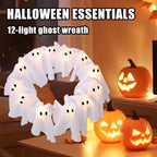 12-Light Ghost Wreath – Glowing Halloween Door Decor