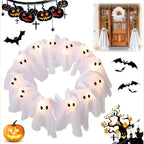 12-Light Ghost Wreath – Glowing Halloween Door Decor
