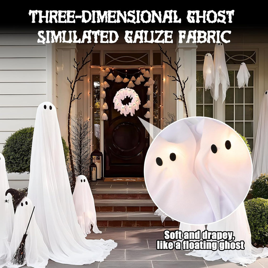 12-Light Ghost Wreath – Glowing Halloween Door Decor