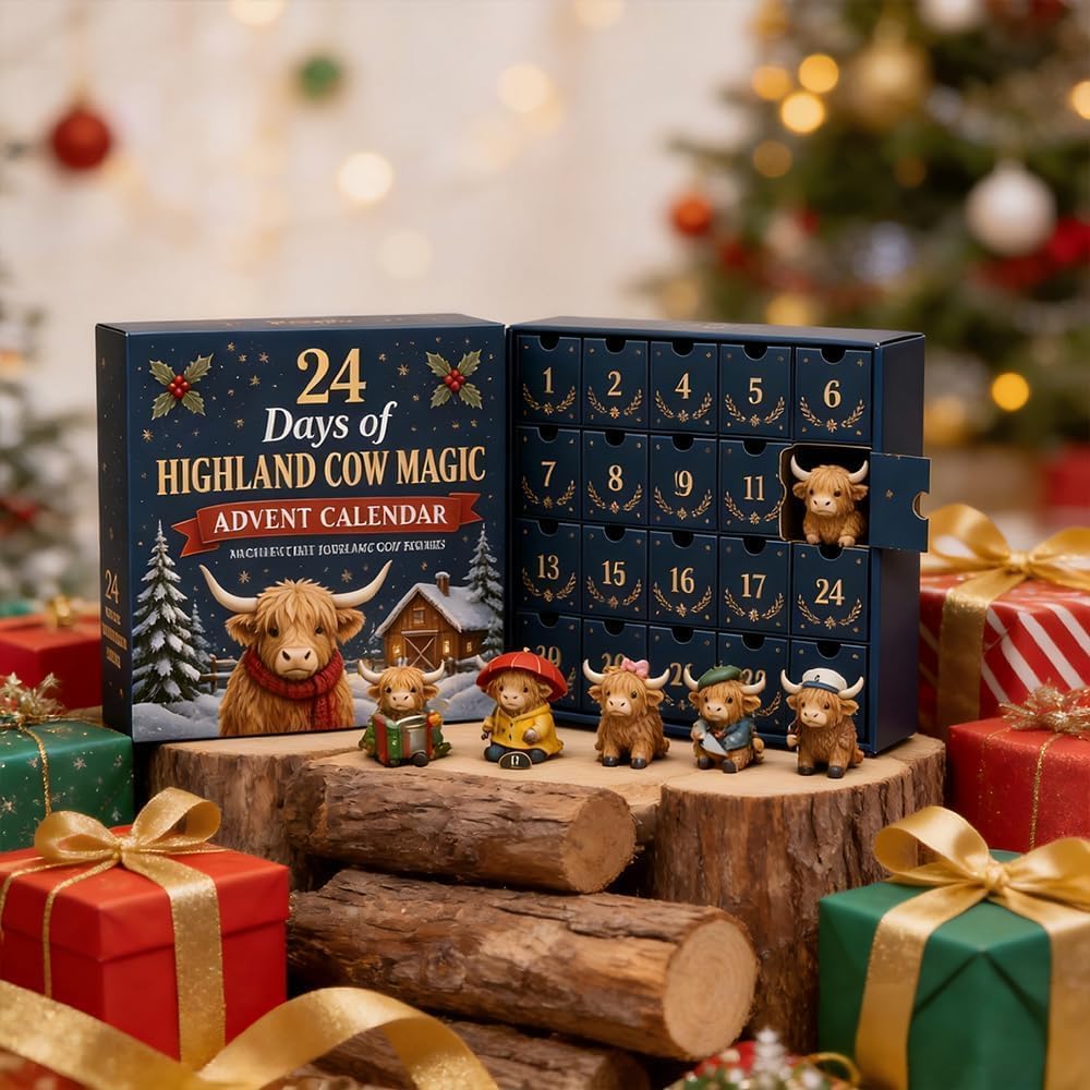 Highland cow calendar among Christmas gifts