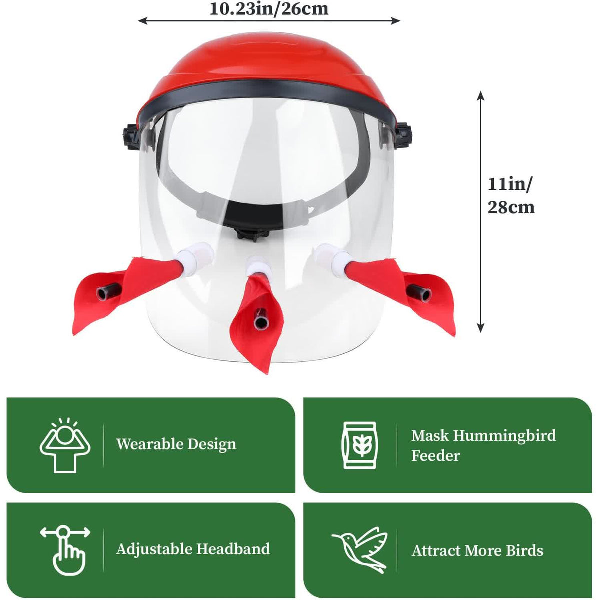 Wearable hummingbird feeder mask features and dimensions