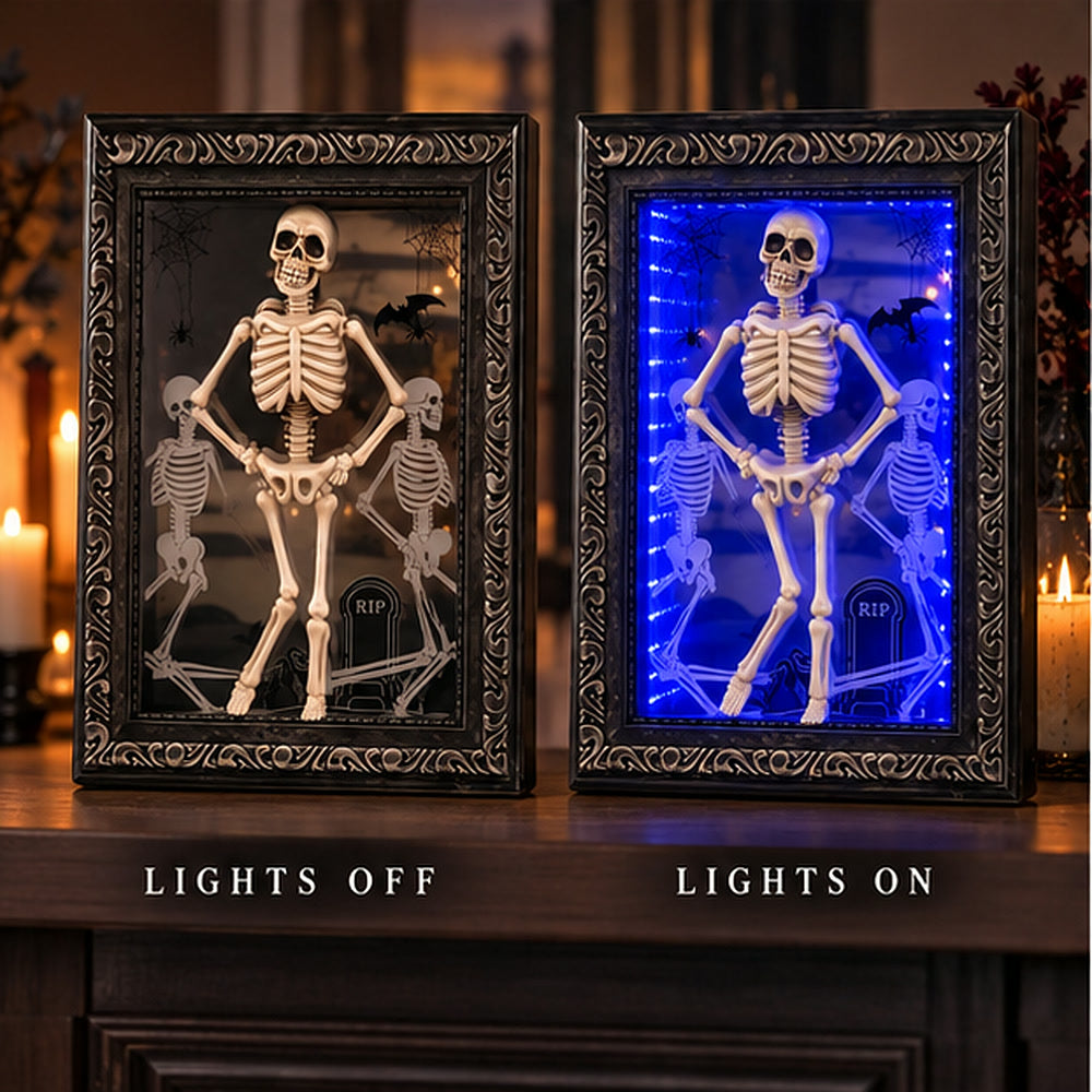 Lights-off and lights-on comparison of the skeleton infinity-mirror frame