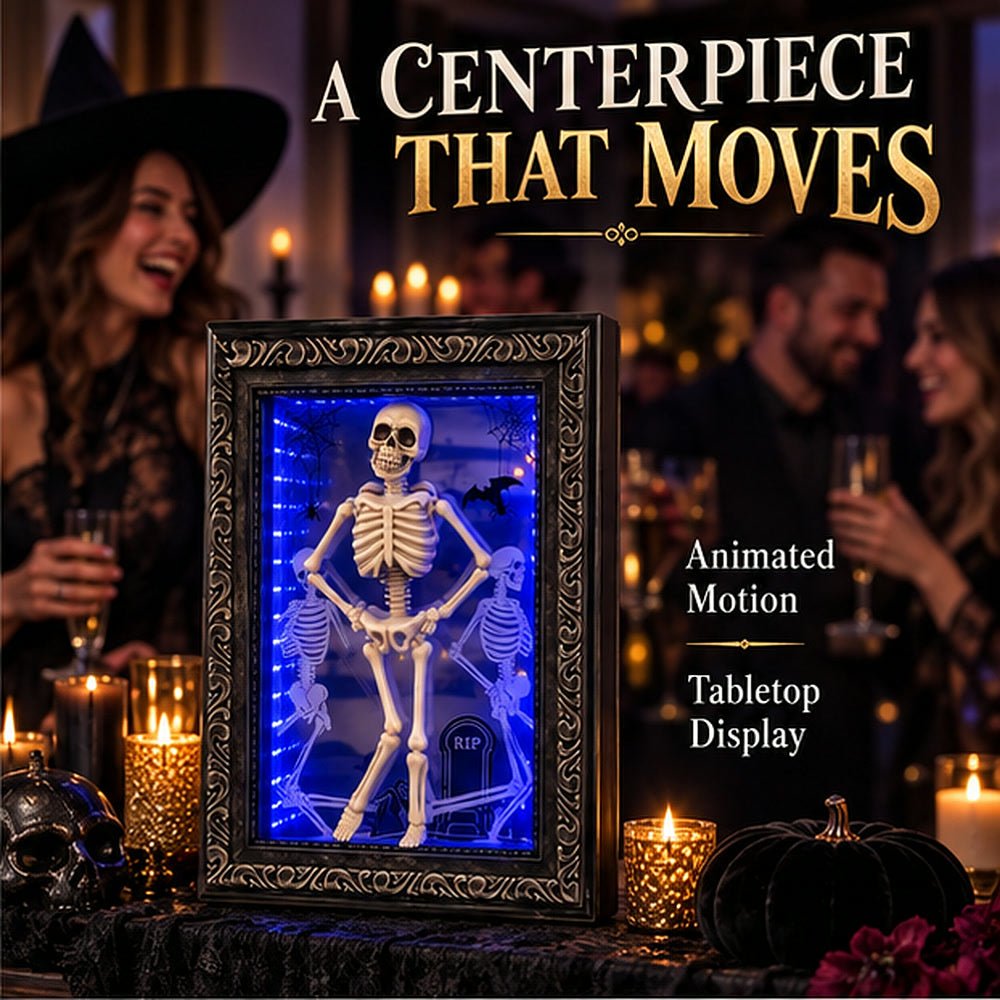 Animated skeleton frame as a Halloween party centerpiece