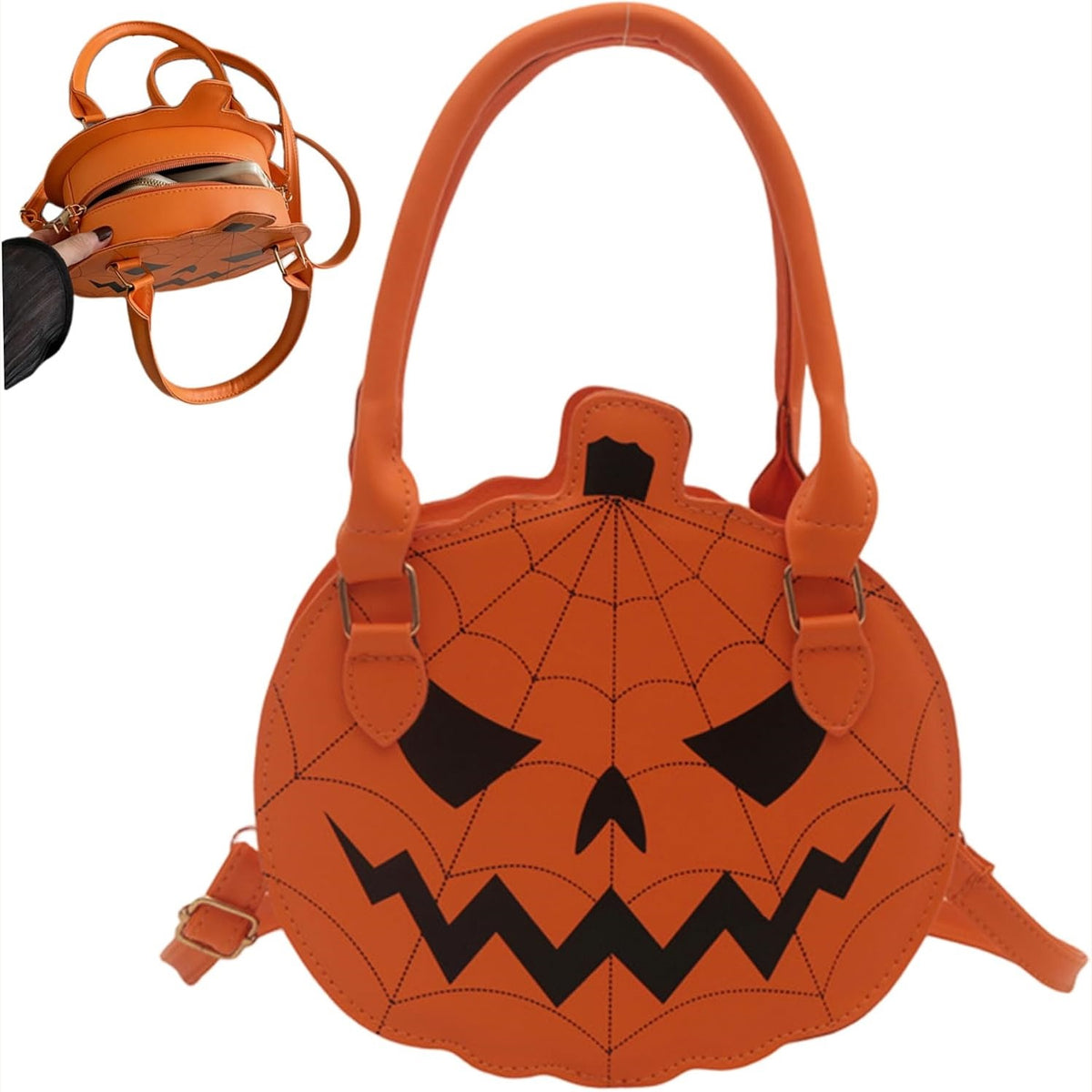 Orange Spiderweb Pumpkin Handbag – Halloween Crossbody Purse