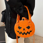 Orange Spiderweb Pumpkin Handbag – Halloween Crossbody Purse