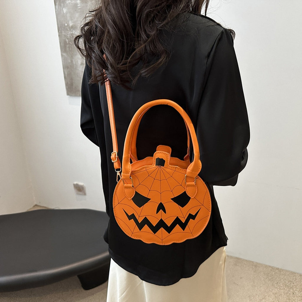 Orange Spiderweb Pumpkin Handbag – Halloween Crossbody Purse