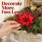 10-Piece Red Glitter Poinsettia Clip Set for Christmas Decorating