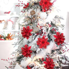 10-Piece Red Glitter Poinsettia Clip Set for Christmas Decorating