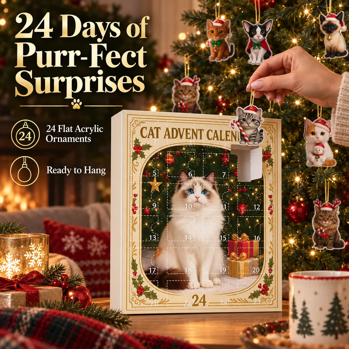 24-Day Cat & Dog Christmas Advent Calendar with Acrylic Ornaments