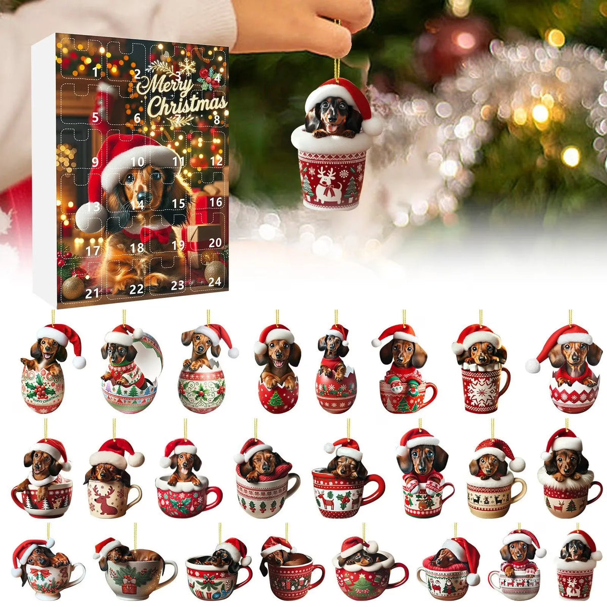 24-Day Cat & Dog Christmas Advent Calendar with Acrylic Ornaments