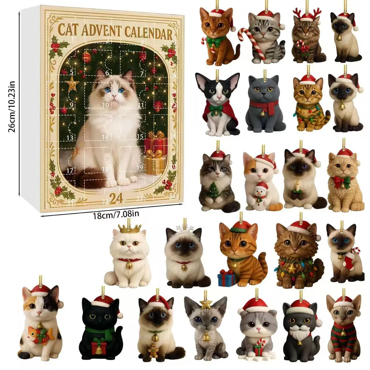24-Day Cat & Dog Christmas Advent Calendar with Acrylic Ornaments