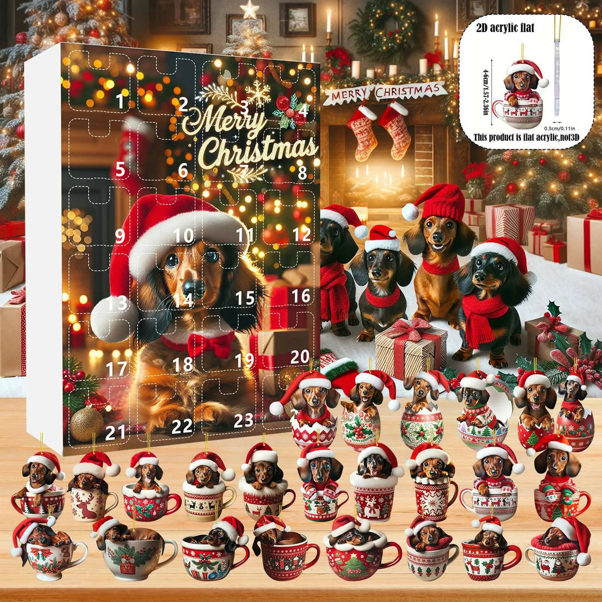 24-Day Cat & Dog Christmas Advent Calendar with Acrylic Ornaments