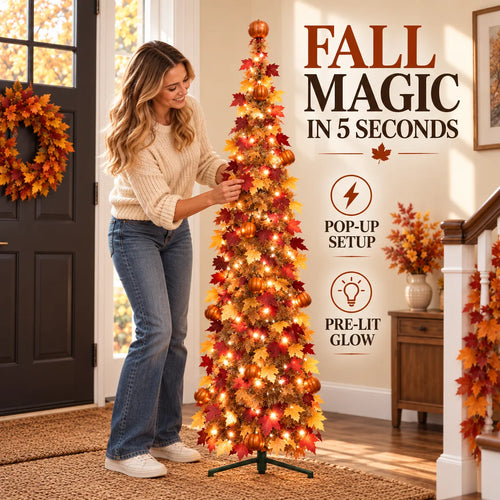 5FT Pre-Lit Pop-Up Fall Tree – Instant Harvest Glow
