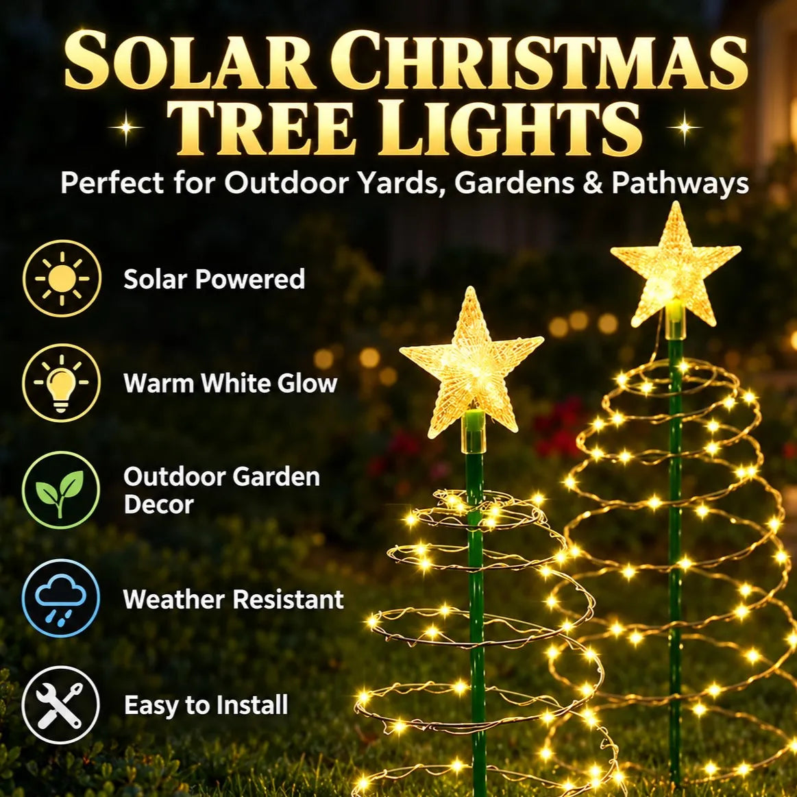 Solar Spiral Christmas Tree Lights with Star Topper