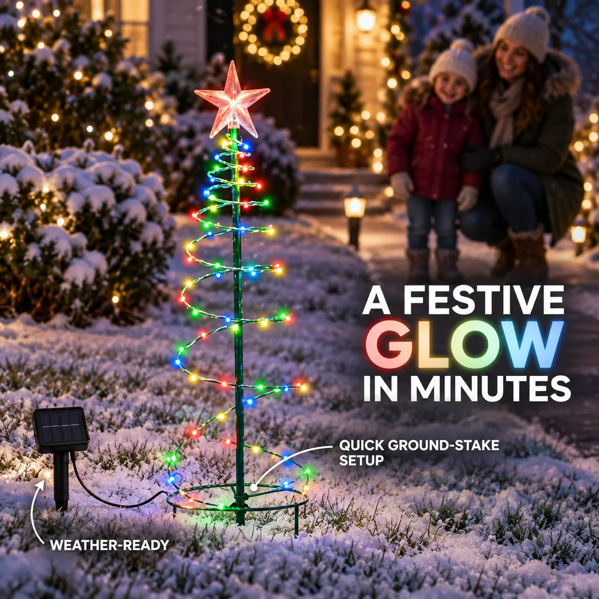 Solar Spiral Christmas Tree Lights with Star Topper