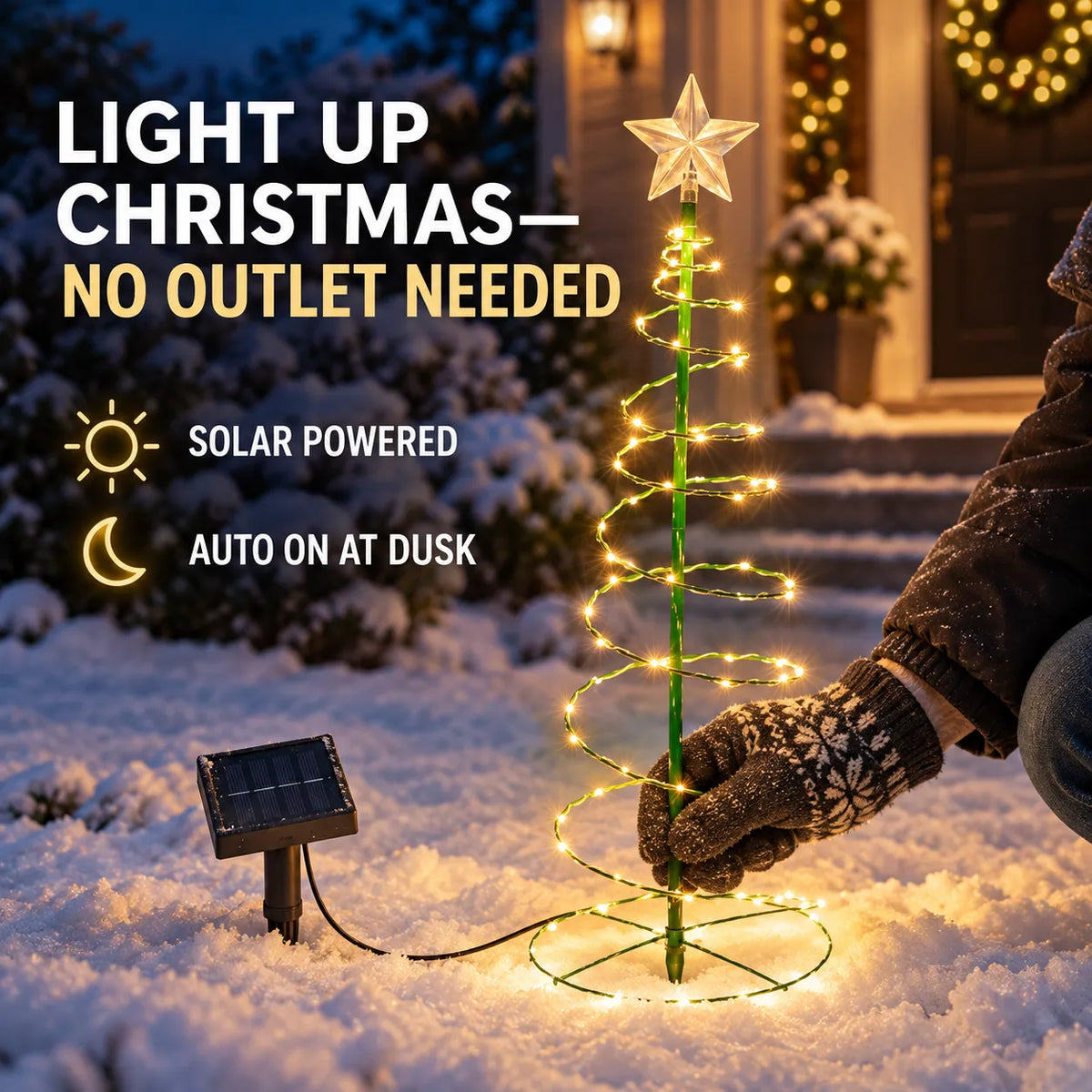Solar Spiral Christmas Tree Lights with Star Topper
