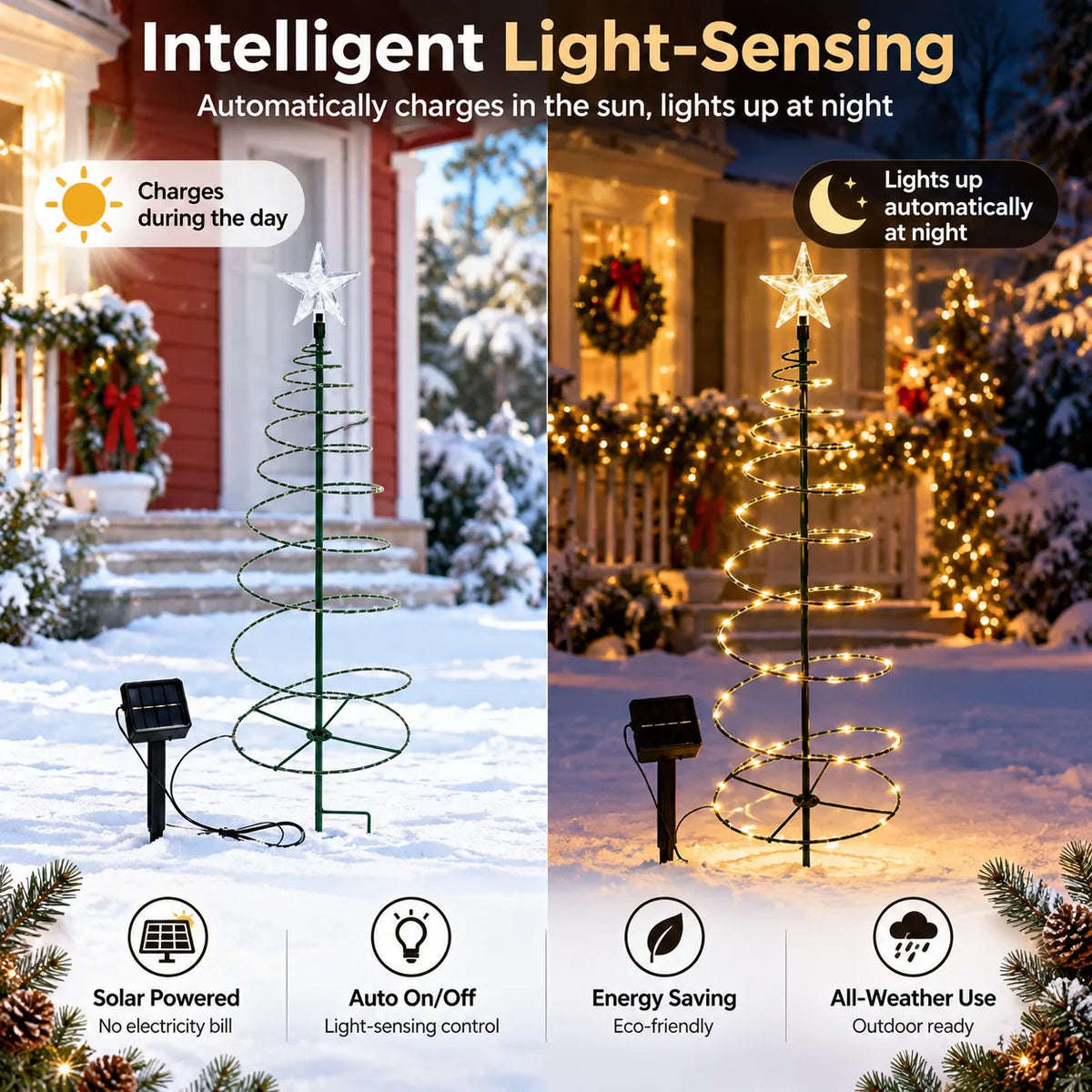 Solar Spiral Christmas Tree Lights with Star Topper