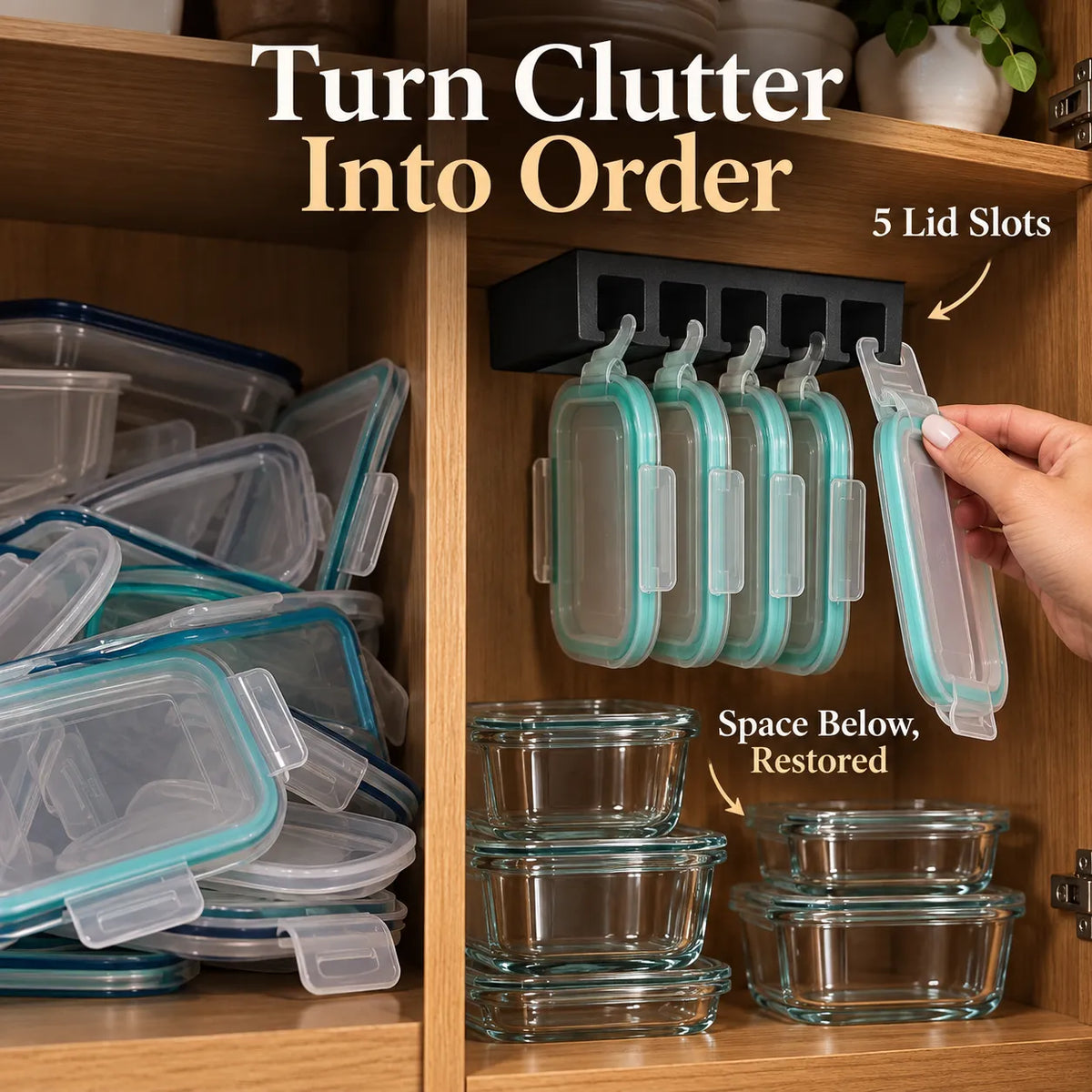 Space-Saving Under-Shelf Food Container Lid Organizer