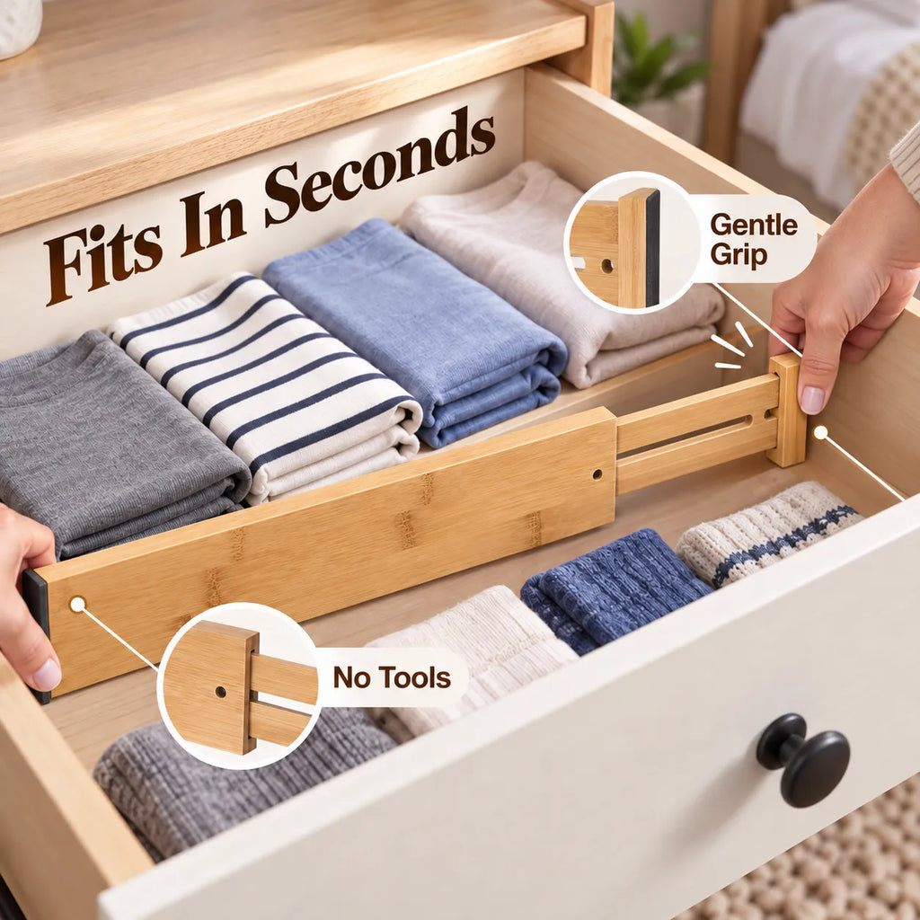 Spring-Fit Bamboo Drawer Dividers