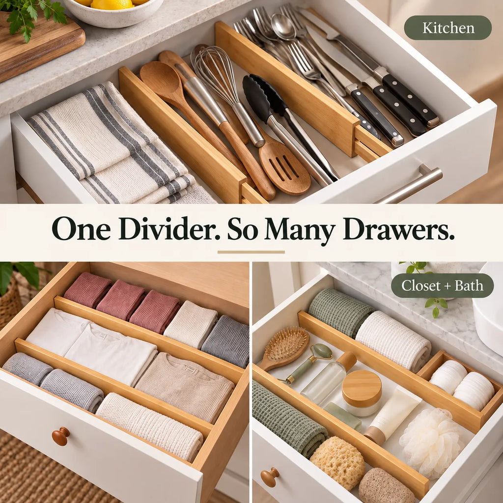 Spring-Fit Bamboo Drawer Dividers