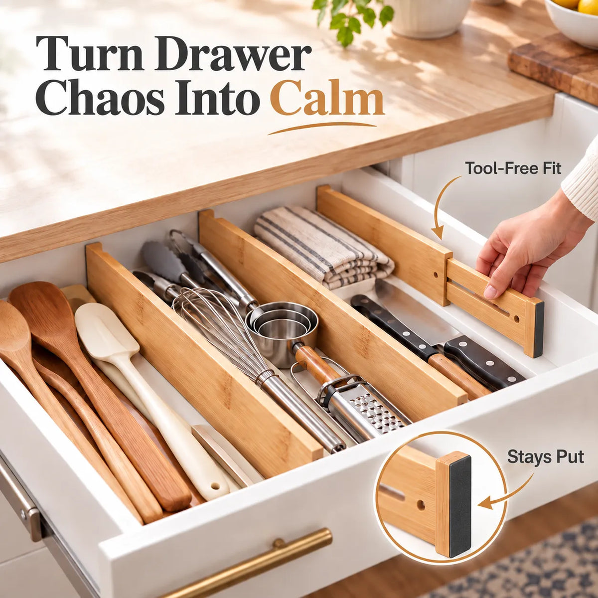 Spring-Fit Bamboo Drawer Dividers