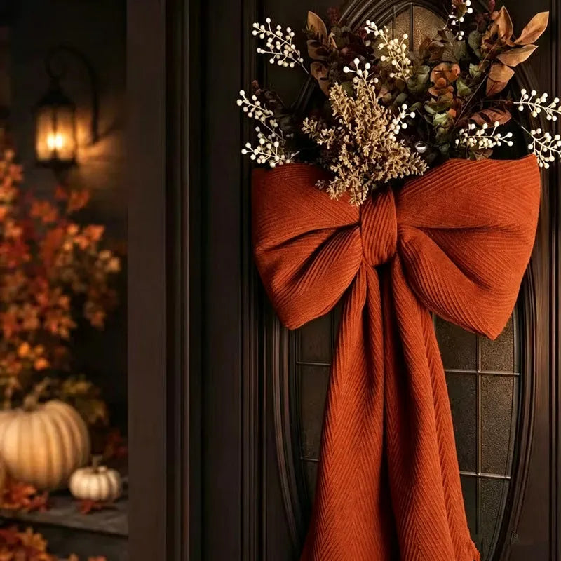 Warm Welcome Harvest Bow Door Swag