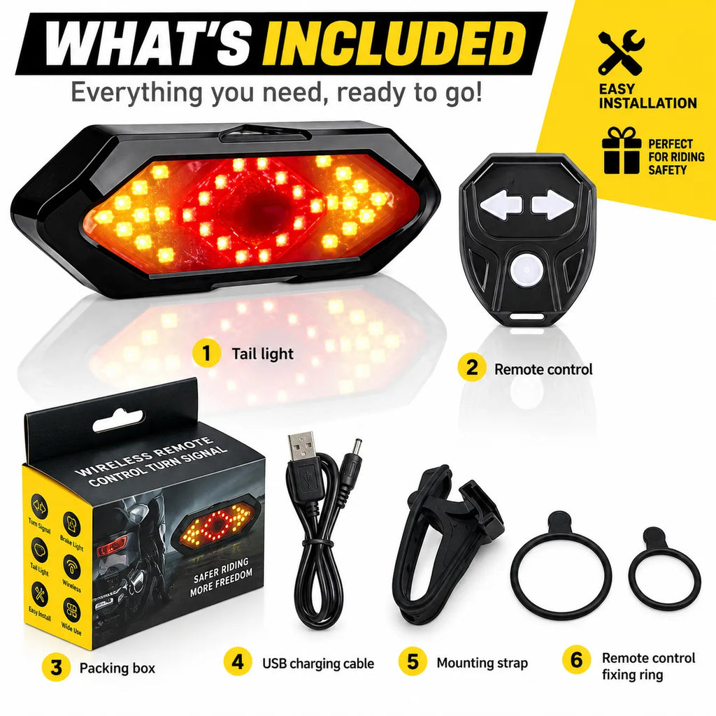 Wireless Bike Turn Signal Tail Light with Handlebar Remote